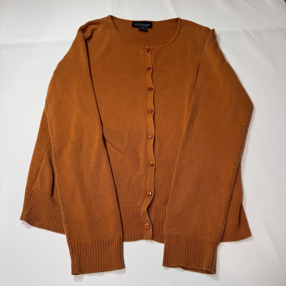 Ann Taylor Factory Silk Cotton‎ Cardigan Burnt Orange Small Preppy Sweater READ